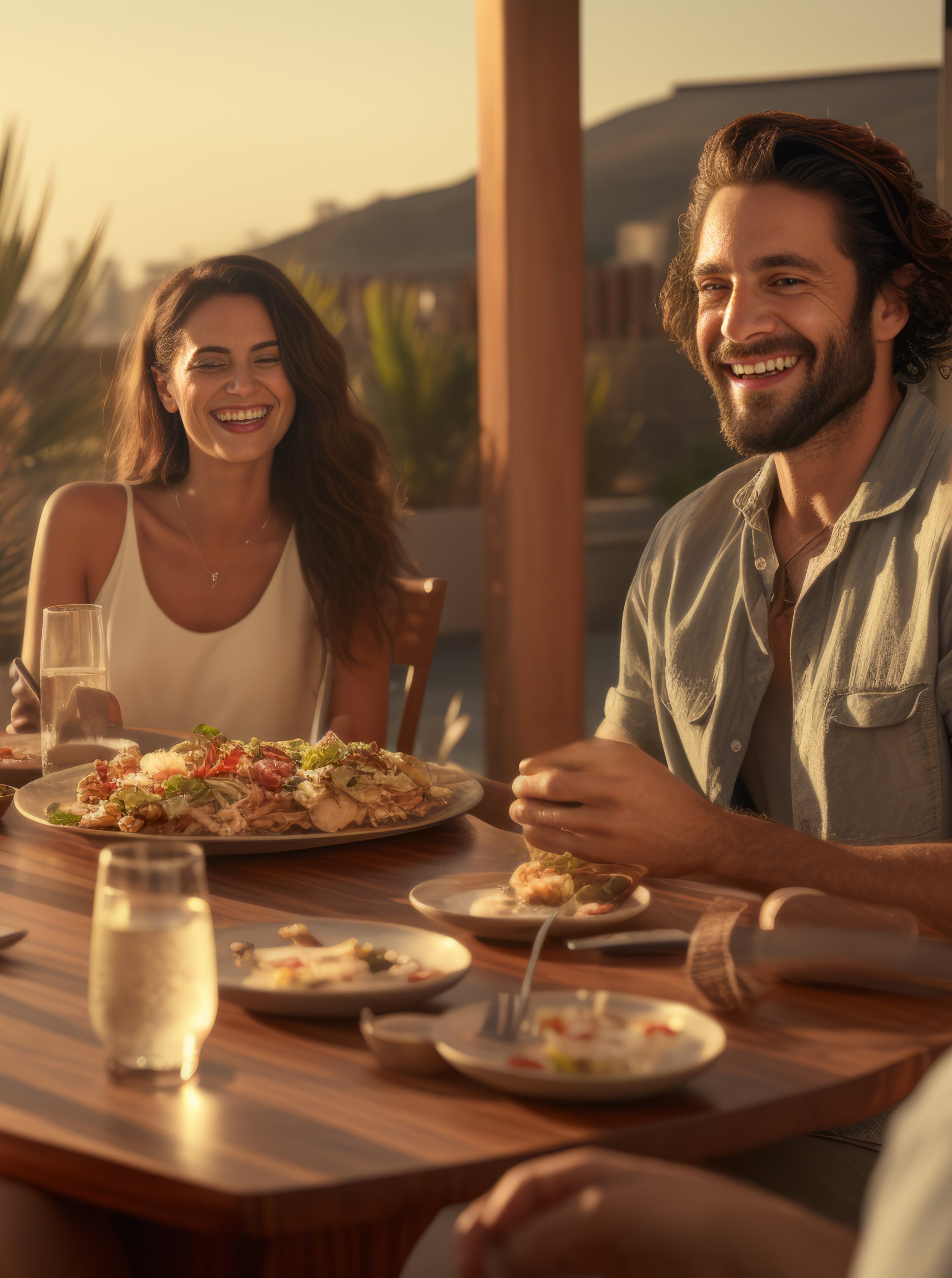 Happy couple dining at restaurant